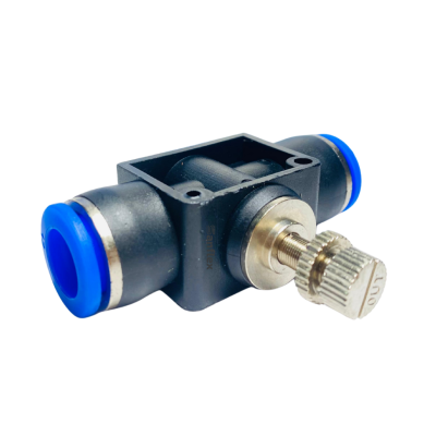 Regulador de flujo neumático con conexión push-in para tubing de poliuretano de 10mm
