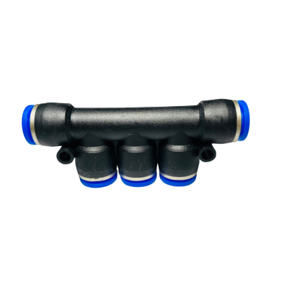 Conexión manifold para distribución de aire en sistemas neumáticos con tubing de poliuretano