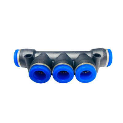 Conexión manifold para distribución de aire en sistemas neumáticos con tubing de poliuretano